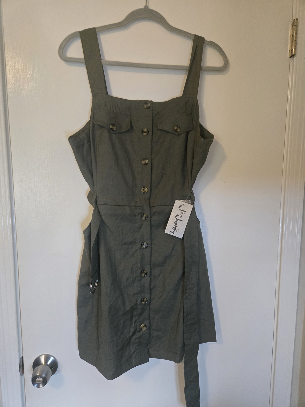 J for Justify Olive Utility Button-Front Mini Dress